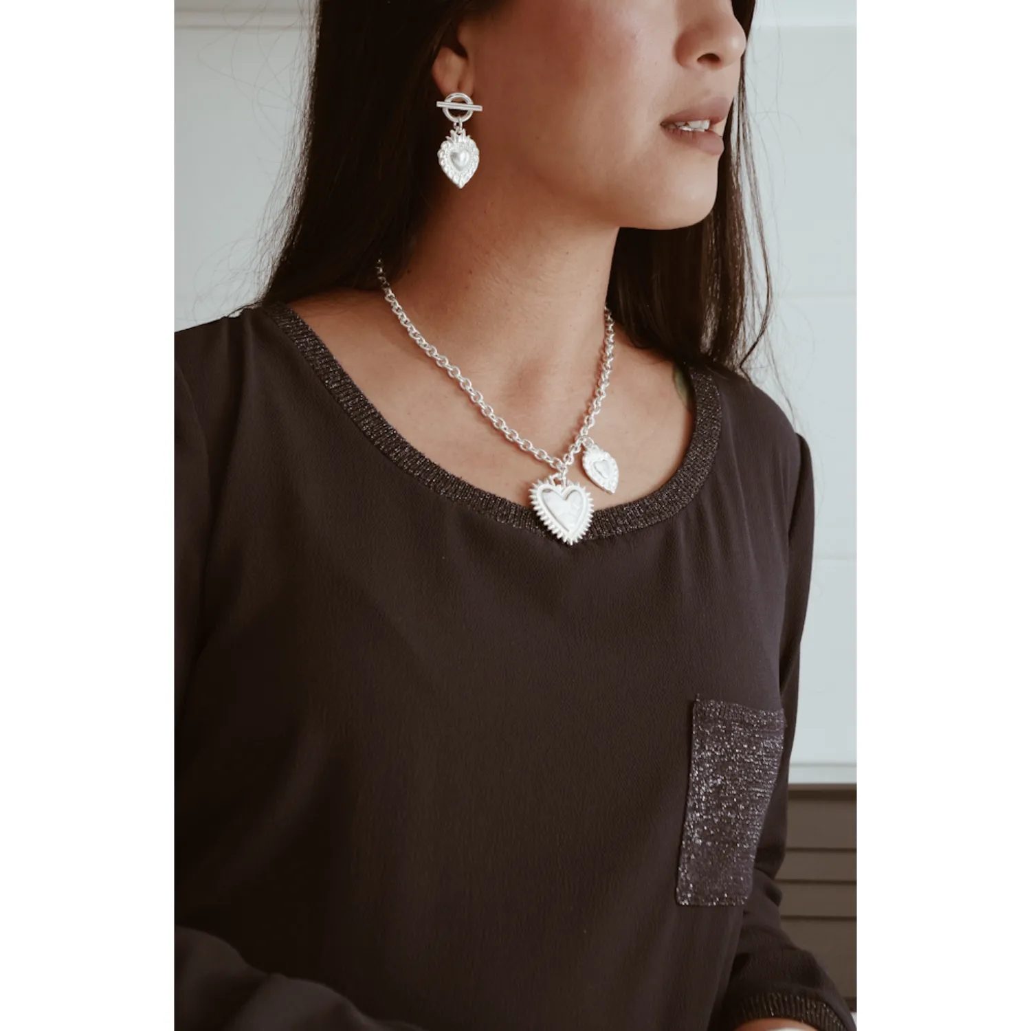 Secret de Cuir N°1320 boucles ex-voto cœur plaqué argent
