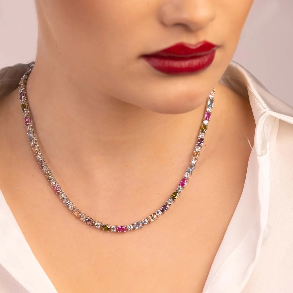 Ultima Edizione Tennis collier zircons ovales couleur