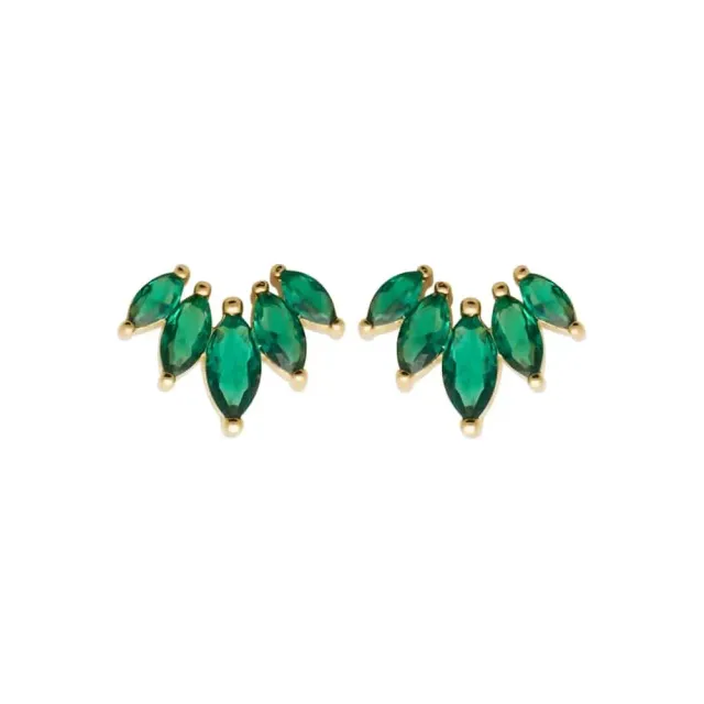 Oriana France clous d’oreilles 5 émeraudes plaqué or vert