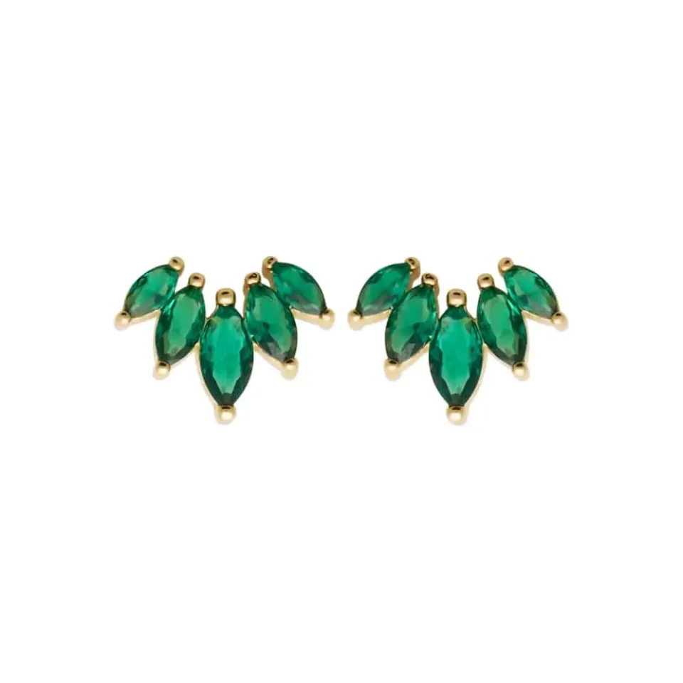 Oriana France clous d’oreilles 5 émeraudes plaqué or vert