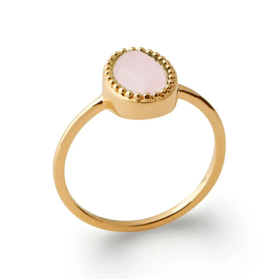 Oriana France bague quartz rose ovale plaqué or vintage