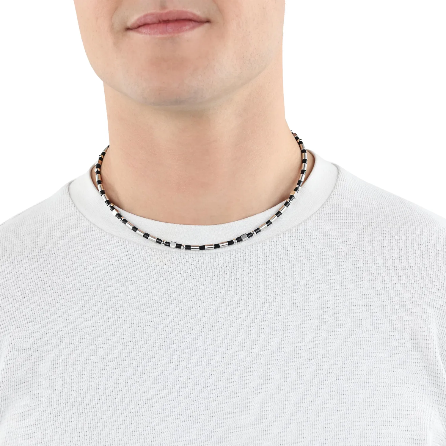 s.Oliver collier homme acier noir bicolore