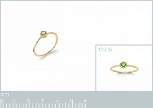 Oriana France solitaire émeraude bague plaqué or verte