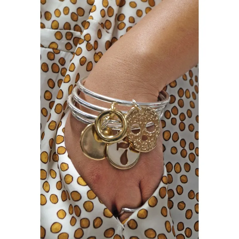 Secret de Cuir N°1614 jonc bicolore argent pampilles dorées
