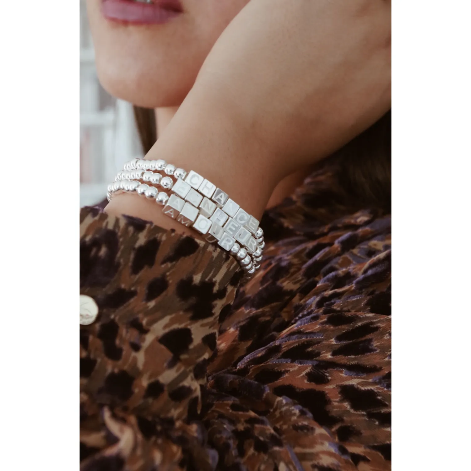 Secret de Cuir N°1347 bracelet message argenté élastique