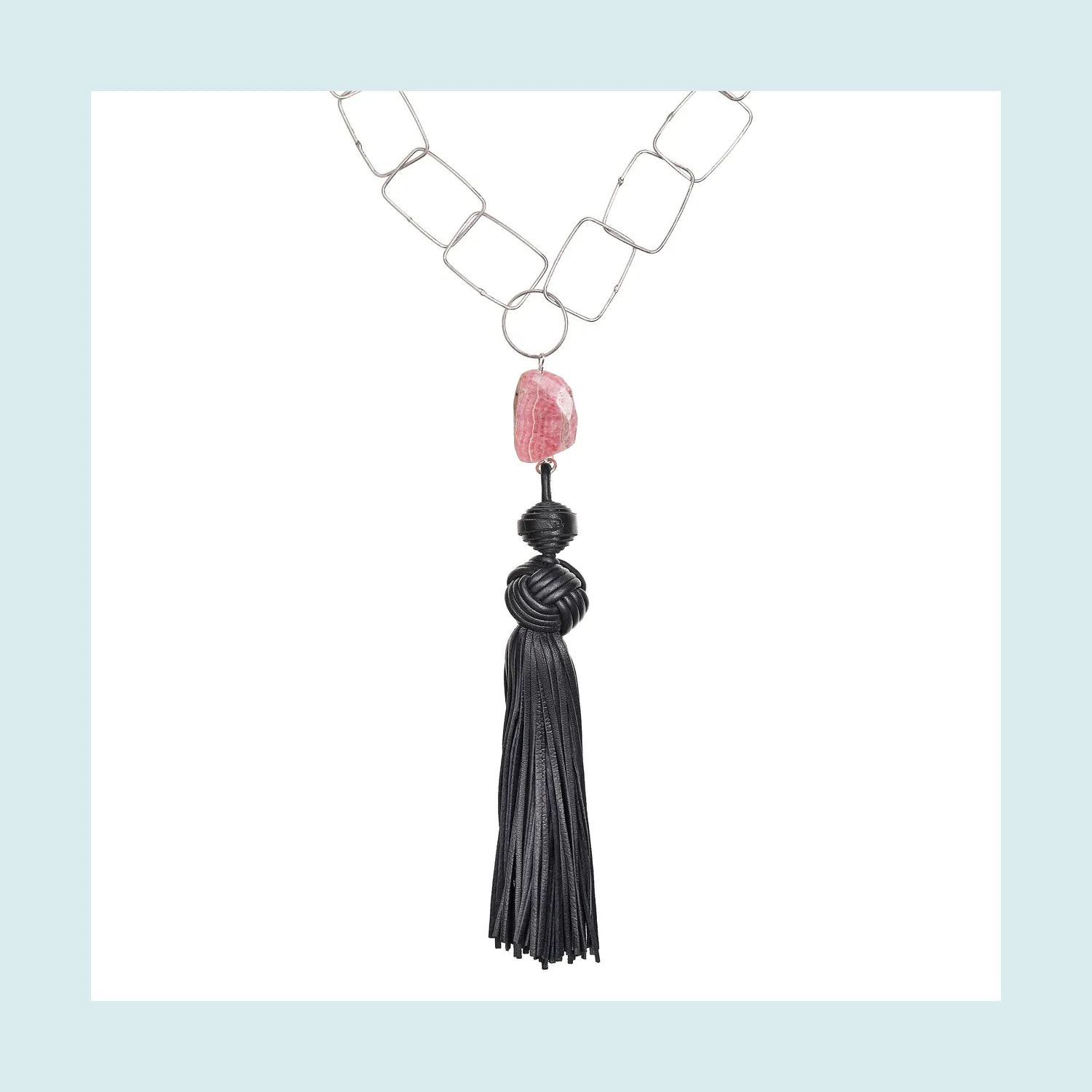 Lorella Tamberi Tassel Horse collier cuir bleu rhodochrosite