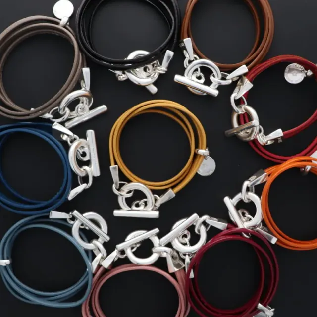 Secret de Cuir N°87 bracelet double tour cuir argenté