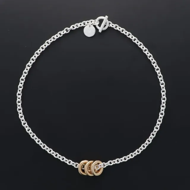 Secret de Cuir N°1628 collier 3 bouées plaqué argent doré