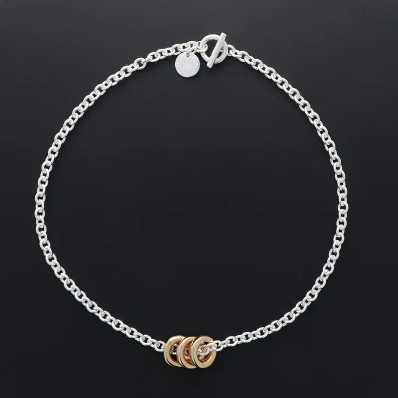 Secret de Cuir N°1628 collier 3 bouées plaqué argent doré