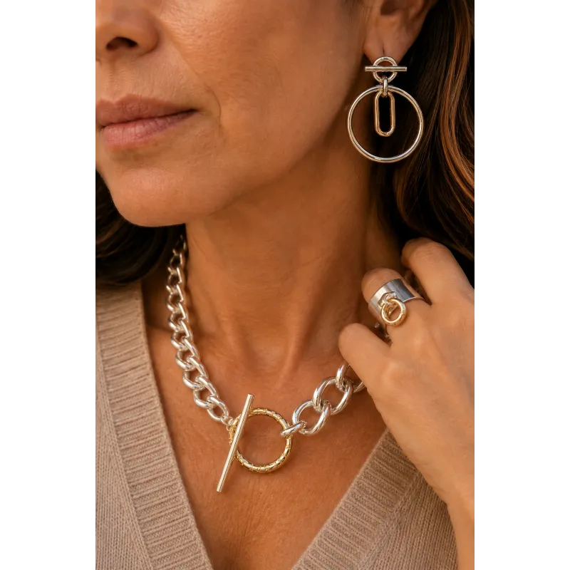 Secret de Cuir N°1741 Collier bouée gourmette bicolore