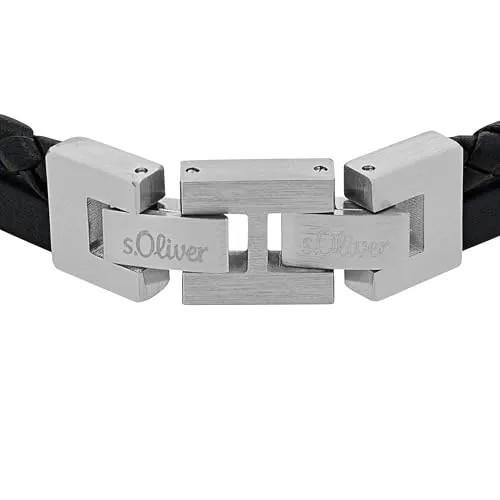 s.Oliver bracelet cuir noir homme acier 20 cm