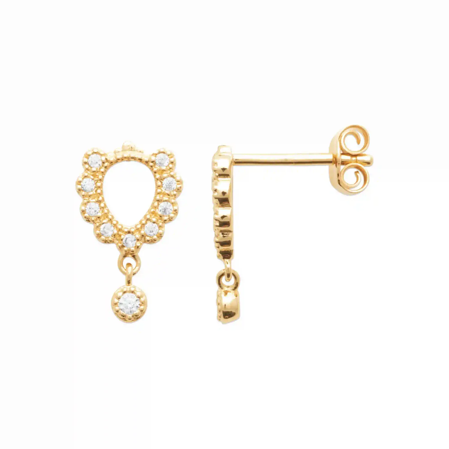 Oriana France clous plaqué or pendantes zirconium perle