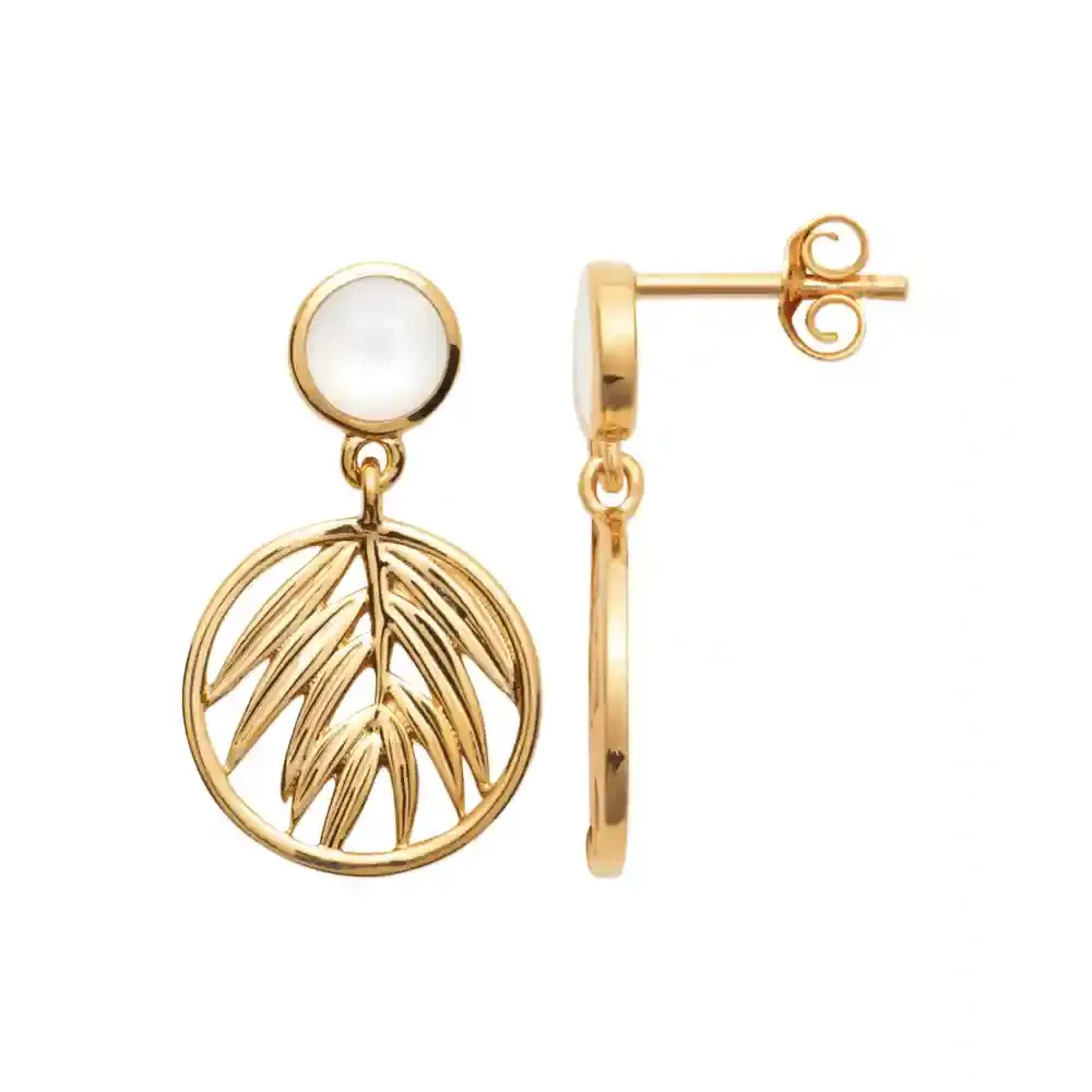 Oriana France boucles pendantes palmier nacre plaqué or
