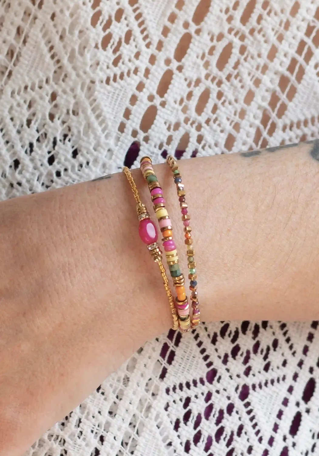 Cloralys Lison bracelet heishi 15 cm rose fuchsia