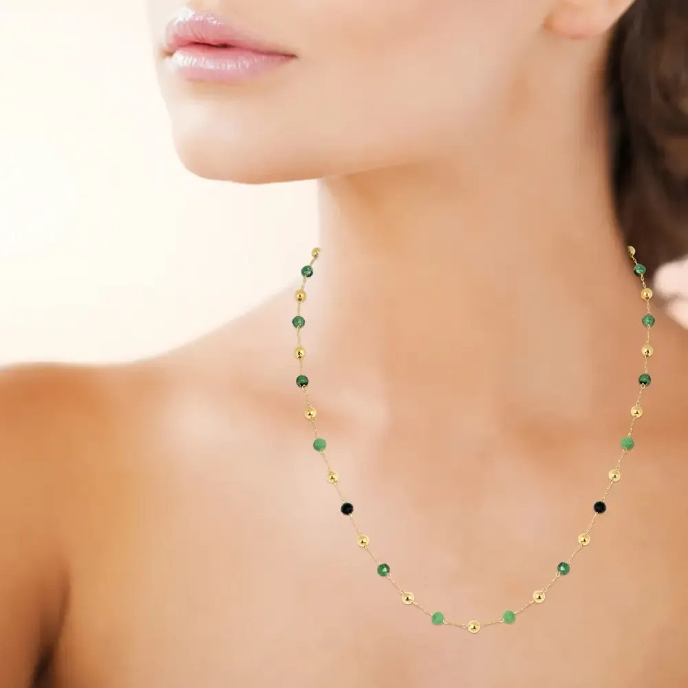 Oriana France collier perles rubis zoïsite plaqué or bohème