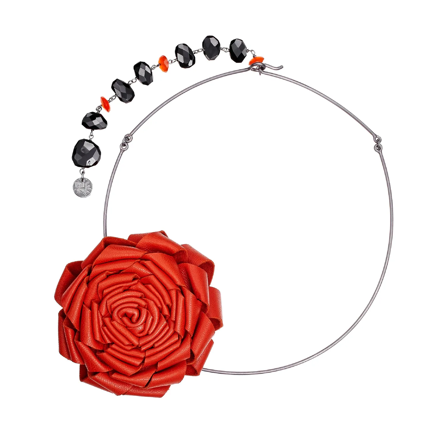 Lorella Tamberi Canal Roses Orange collier cuir rose 47 cm