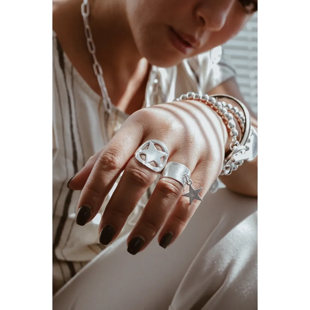 Secret de Cuir N°716 bague étoile argentée pampille