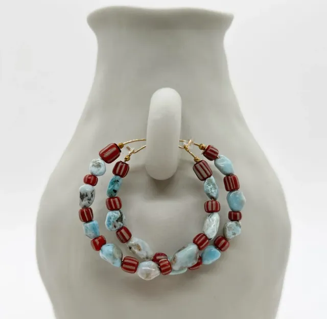 Elise Tsikis Merida boucles d’oreilles larimar bleu 5 cm