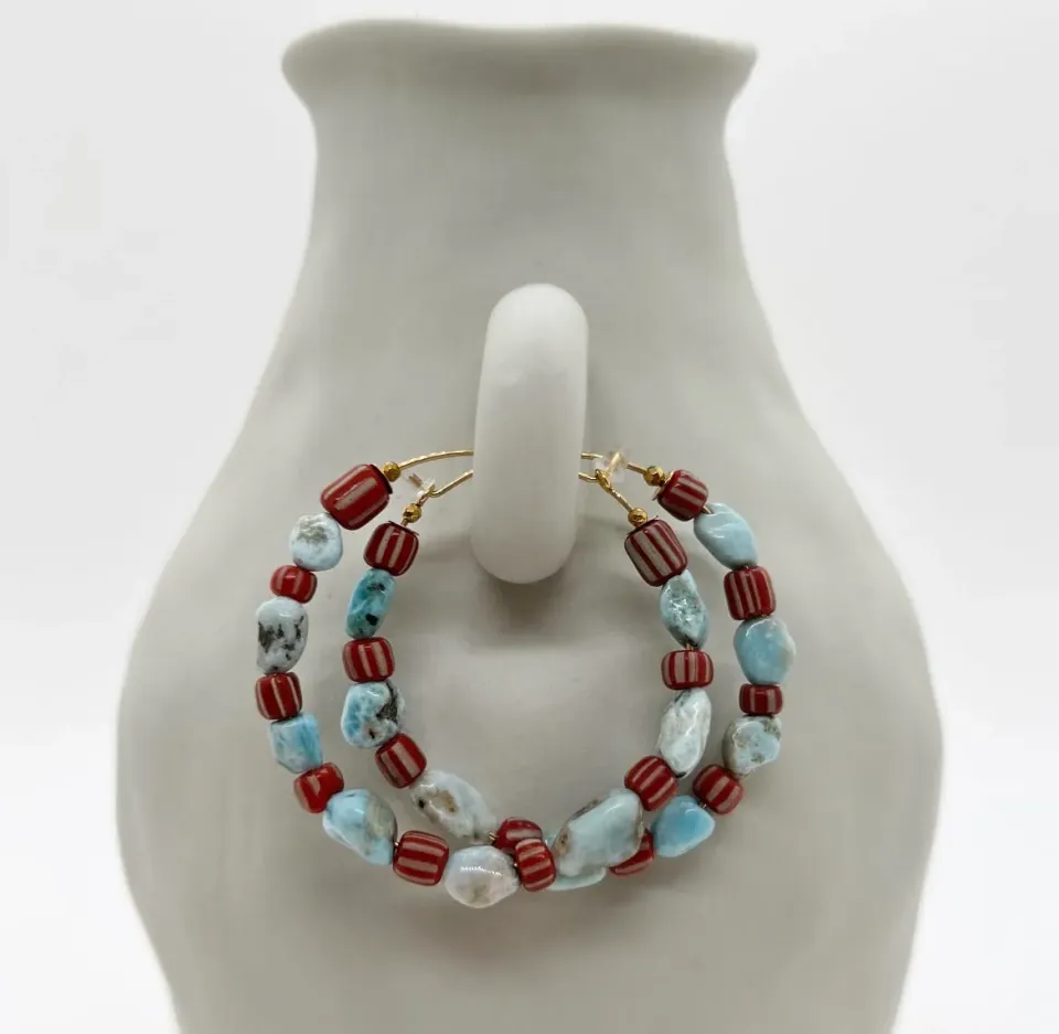 Elise Tsikis Merida boucles d’oreilles larimar bleu 5 cm