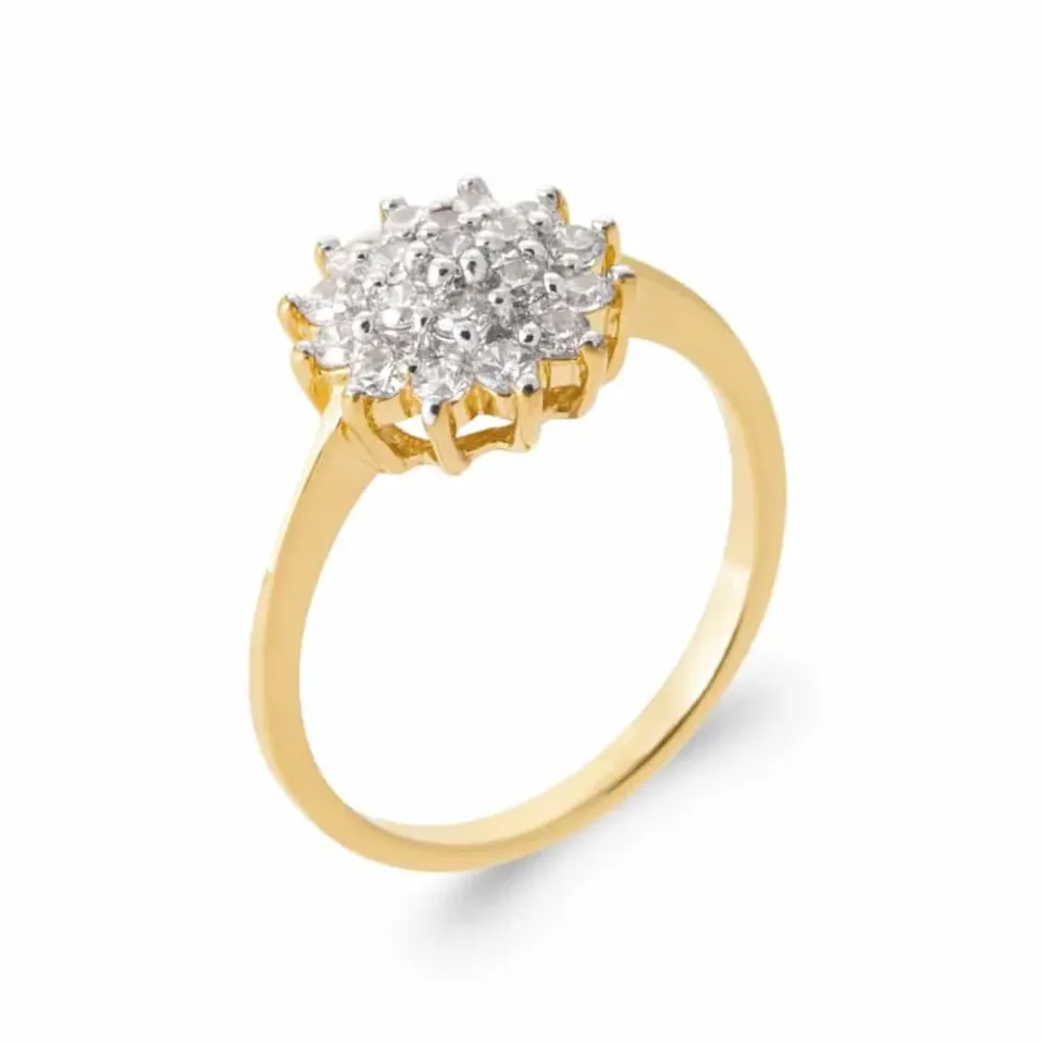 Oriana France bague halo zircon plaqué or imitation diamant