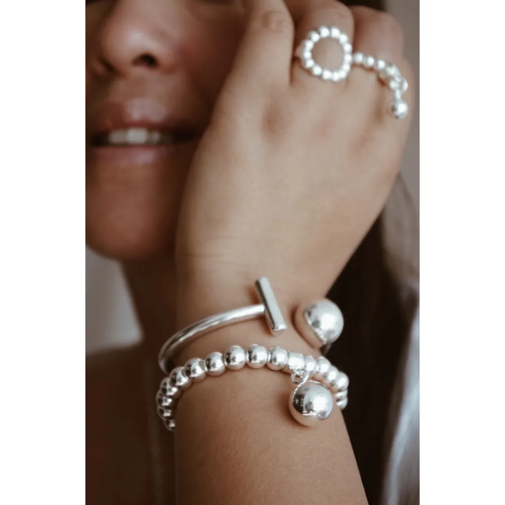 Secret de Cuir N°1108 bracelet articulé boule argenté
