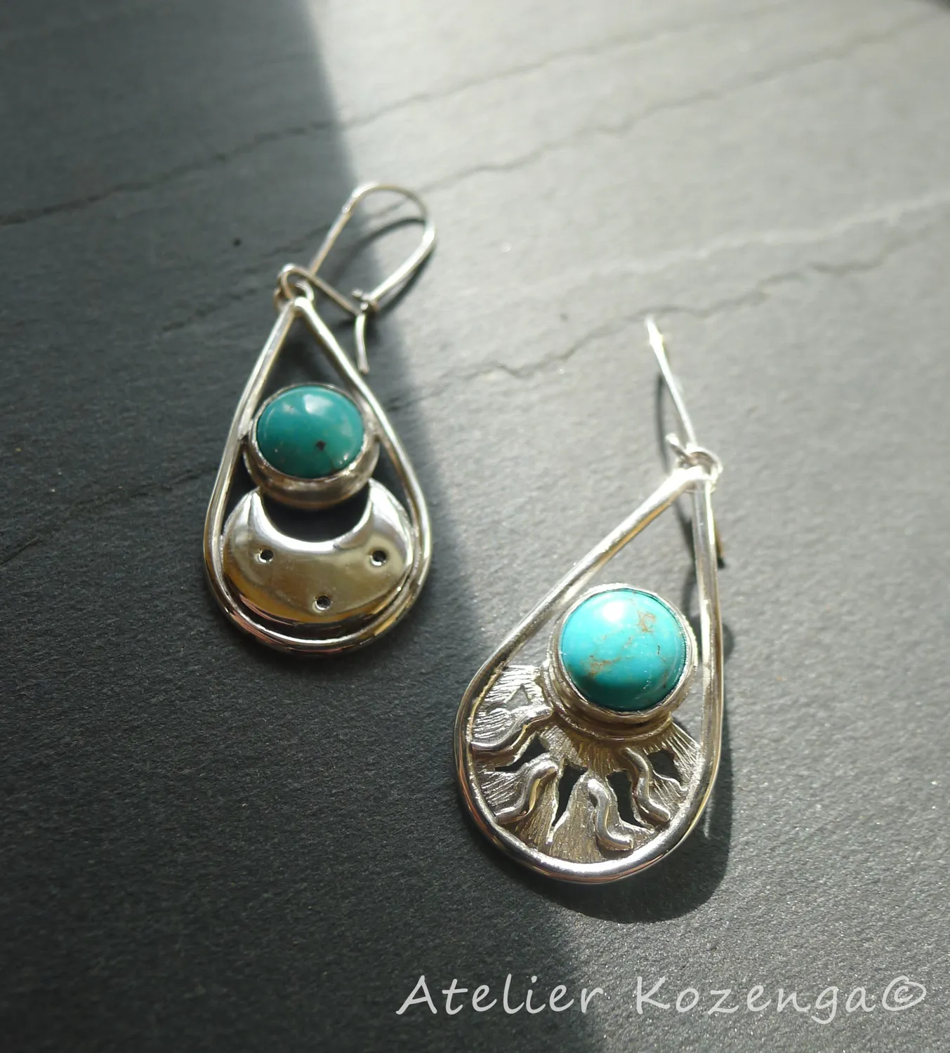 L'Atelier Kozenga Soleil Lune boucles turquoise argent