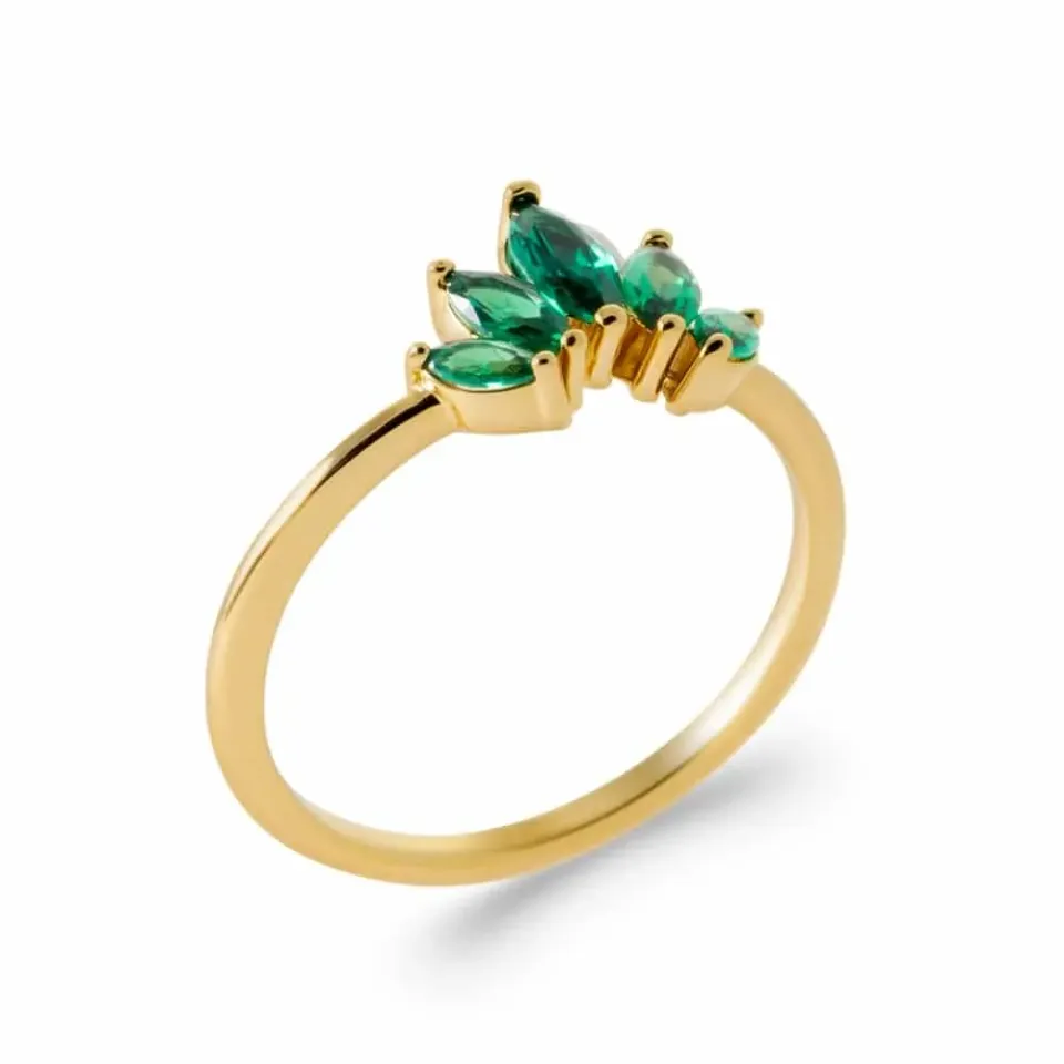 Oriana France bague 5 émeraudes plaqué or verte