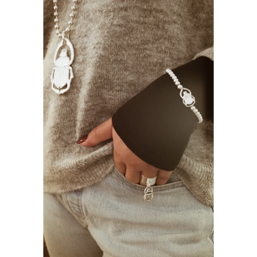 Secret de Cuir N°920 bracelet perle plaqué argent élastique
