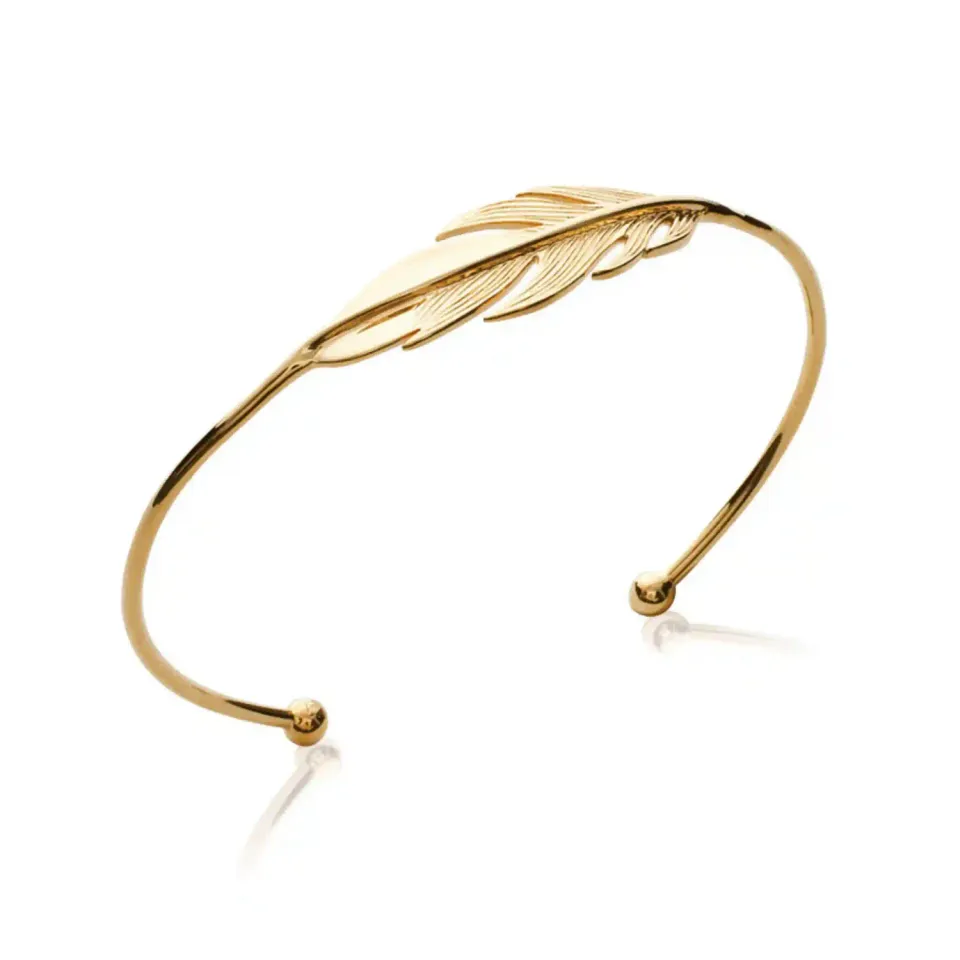 Oriana France grande plume bracelet jonc plaqué or hypoallergénique