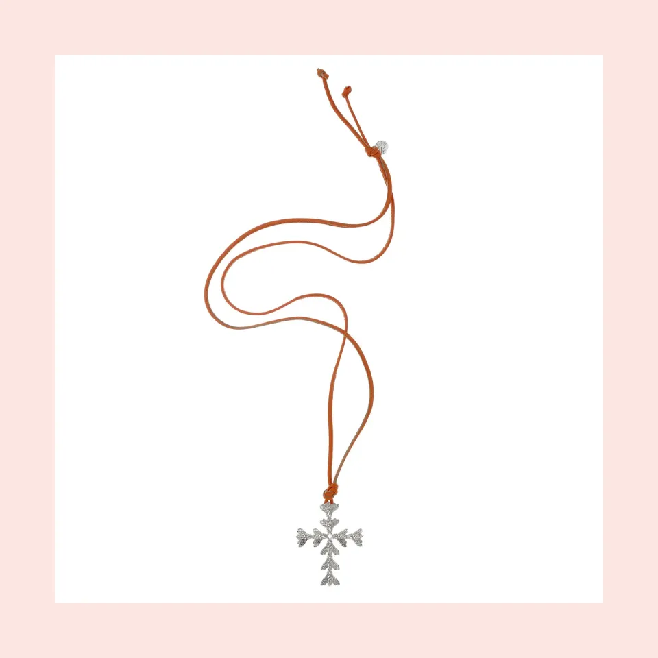 Lorella Tamberi Bee Queen collier cuir orange croix