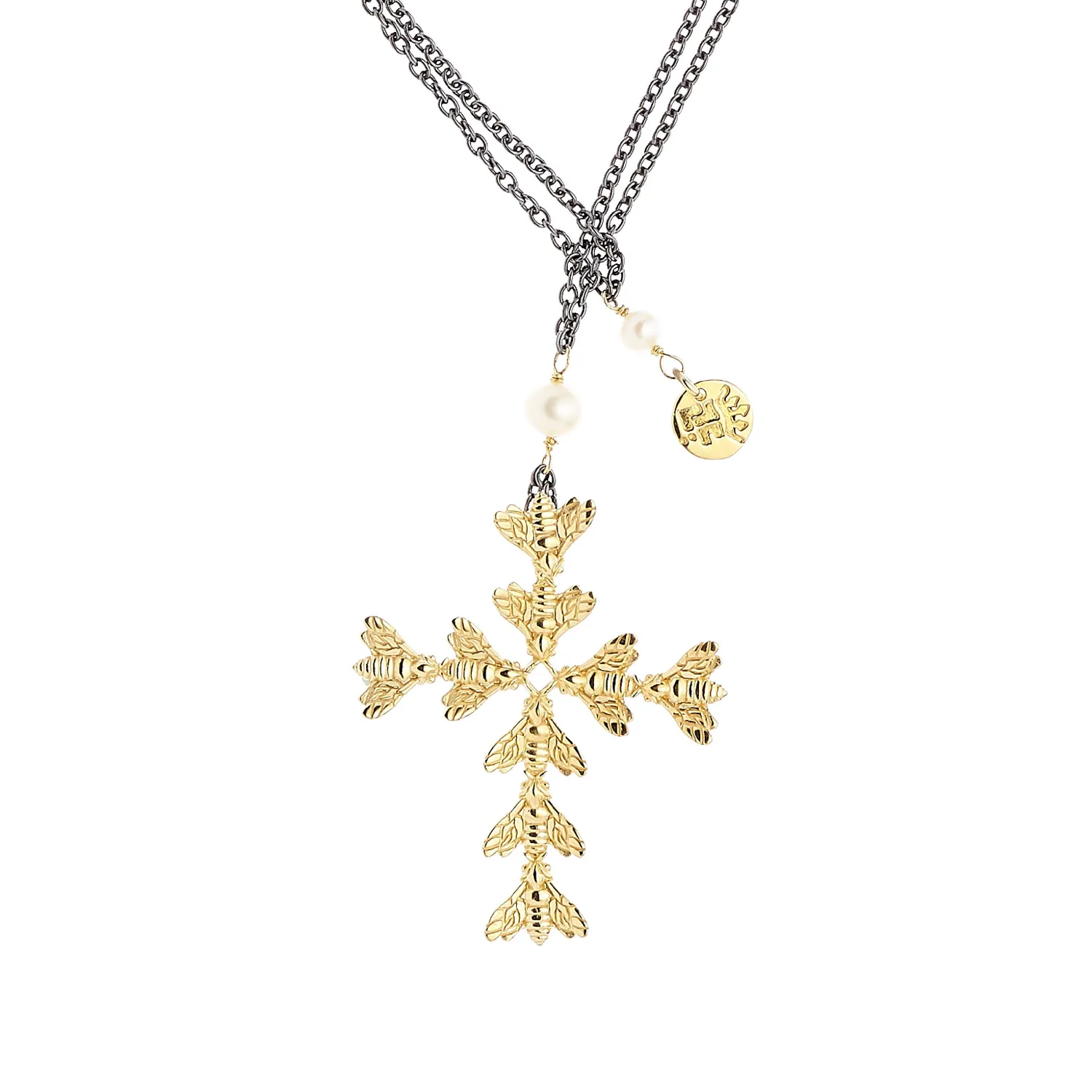 Lorella Tamberi Canal Bee Queen collier croix abeilles perles