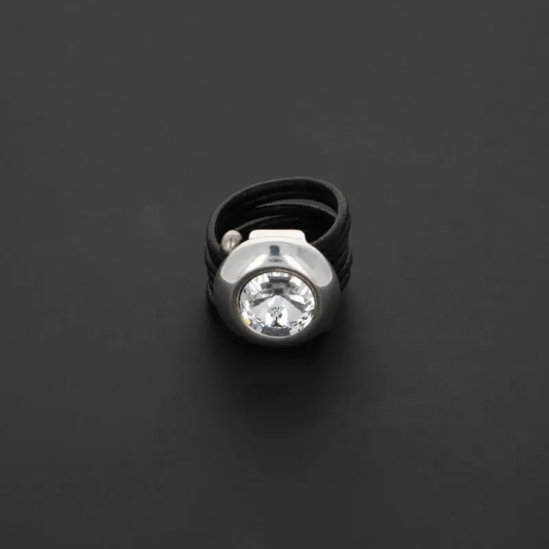 Secret de Cuir N°97 bague cuir strass noir Swarovski