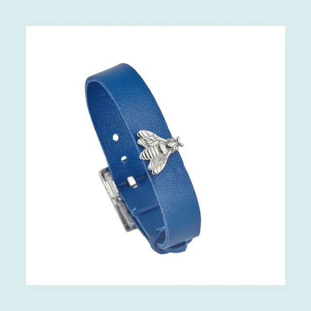 Lorella Tamberi Canal Bee Queen bracelet cuir bleu royal abeille