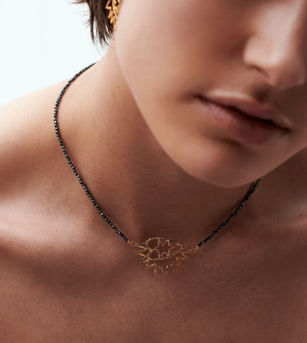 Elise Tsikis Itiba collier pierres noir 40 cm