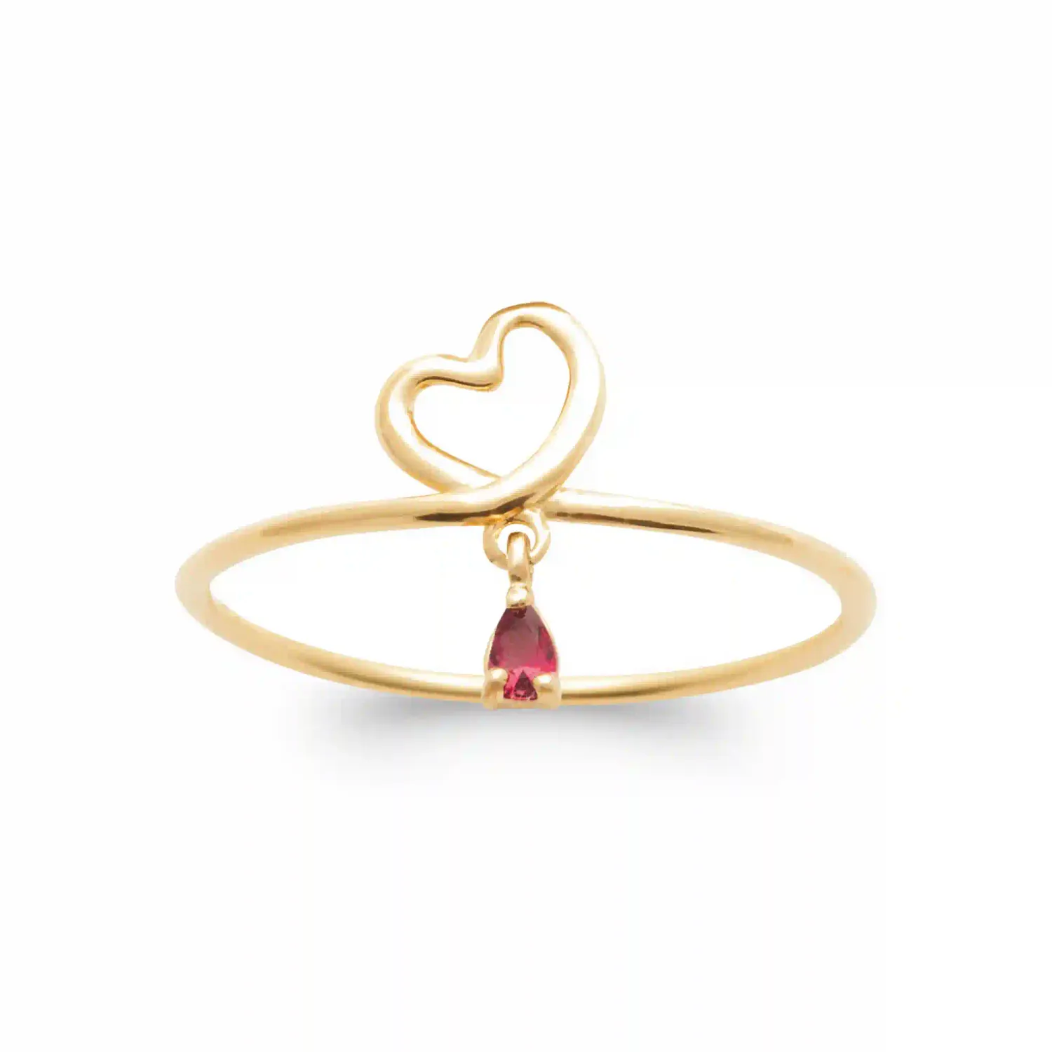 Oriana France bague cœur rubis goutte plaqué or rouge