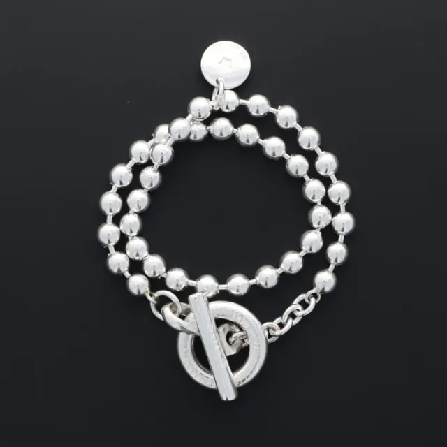 Secret de Cuir N°1113 double bracelet chaîne perlée argent