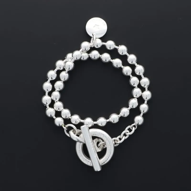 Secret de Cuir N°1113 double bracelet chaîne perlée argent