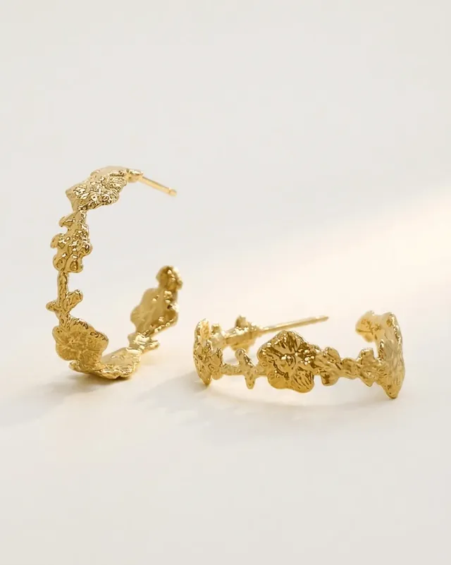 Elise Tsikis Galeo créoles boucles d'oreilles or jaune fleurs