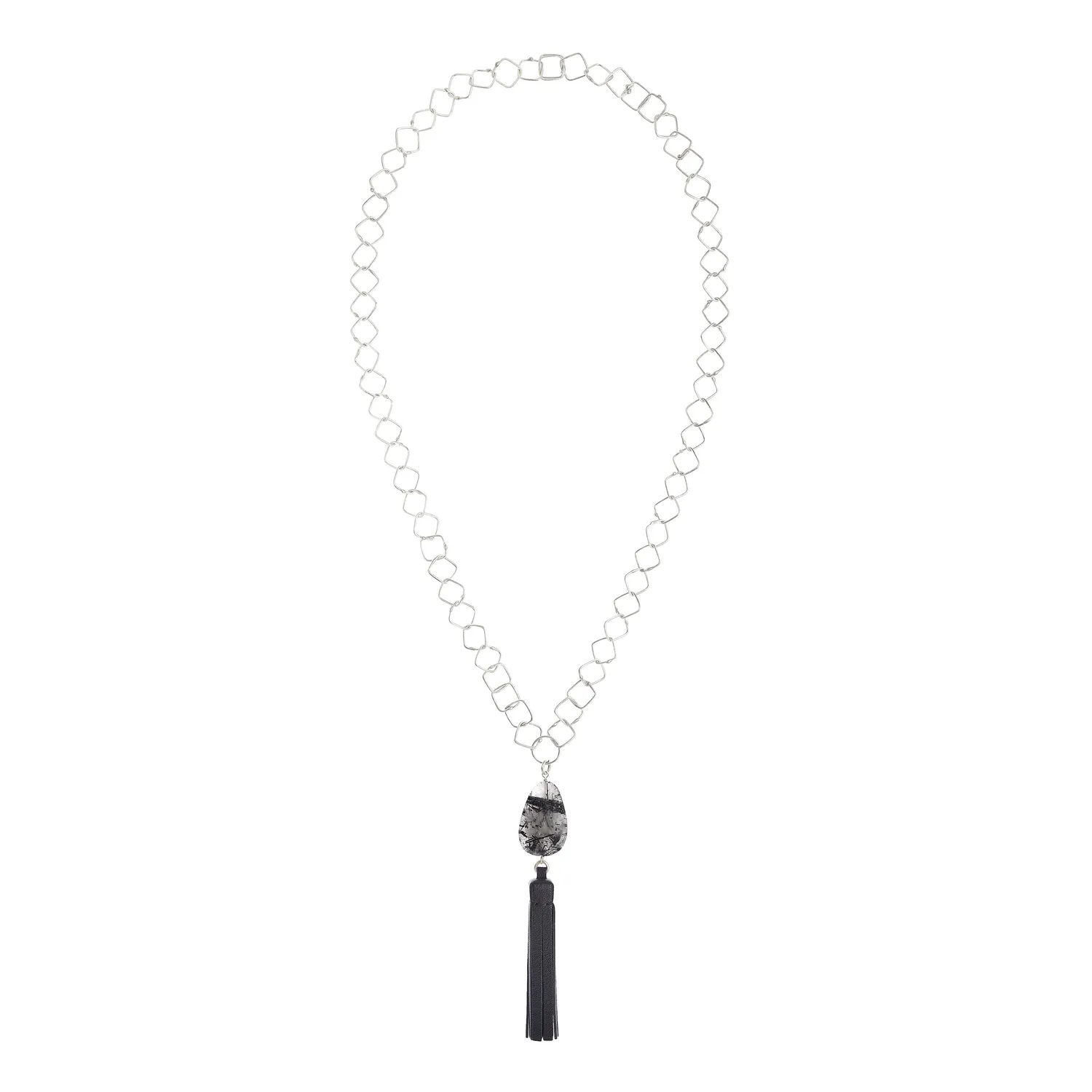 Lorella Tamberi Canal Tassel Square collier cuir quartz 92 cm