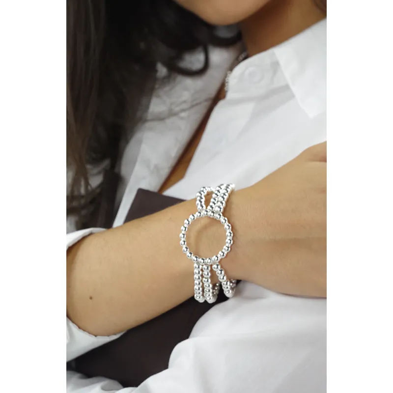 Secret de Cuir N°1551 bracelet perlé multi-rang argent
