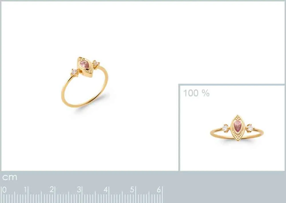 Oriana France bague oeil pierre rose plaqué or 5 microns