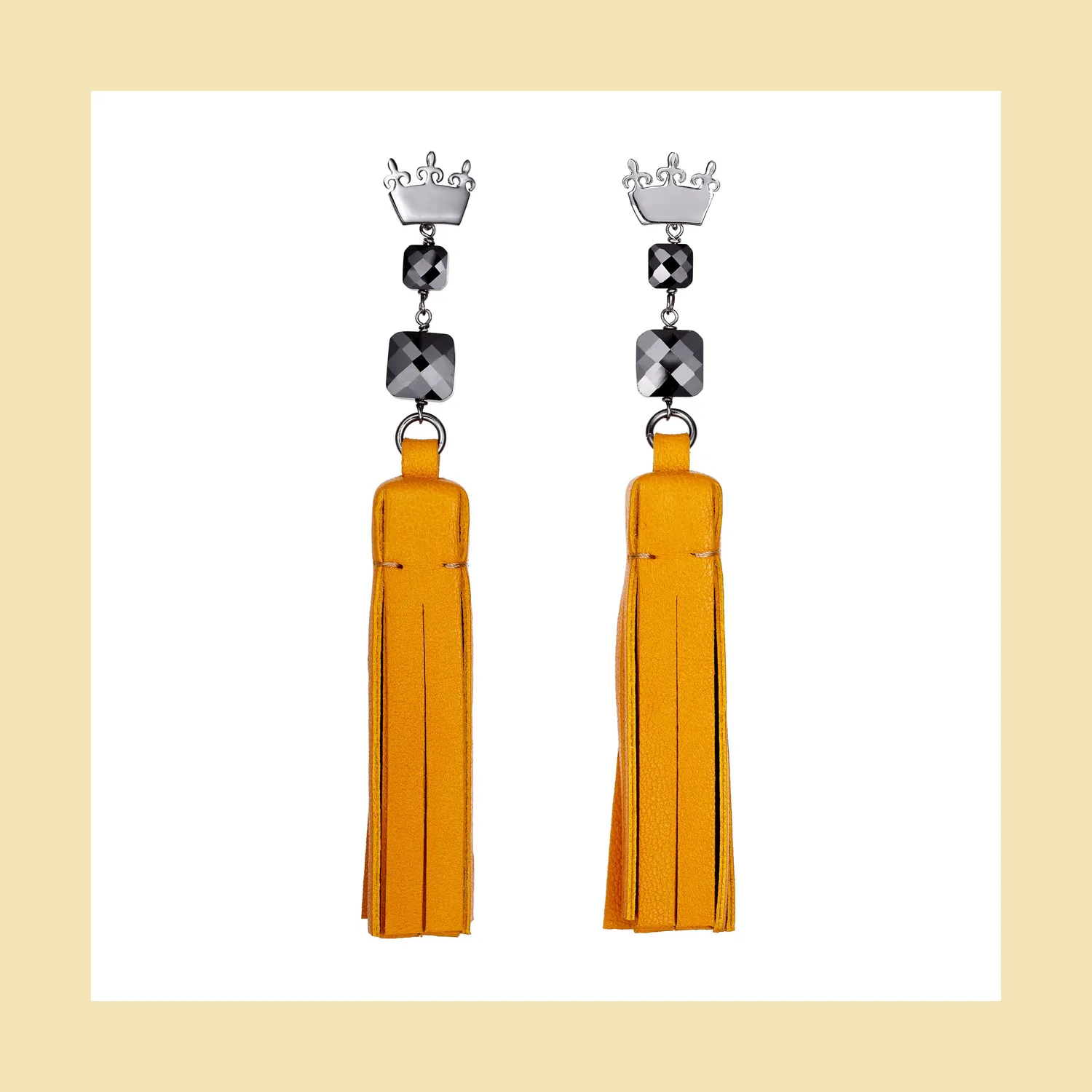 Lorella Tamberi Canal Tassel Square boucles cuir miel zircons