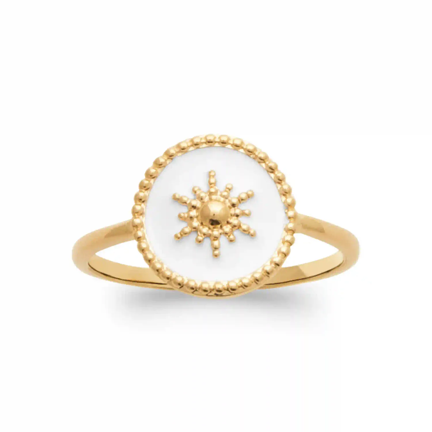 Oriana France Soleil bague plaqué or laque blanche