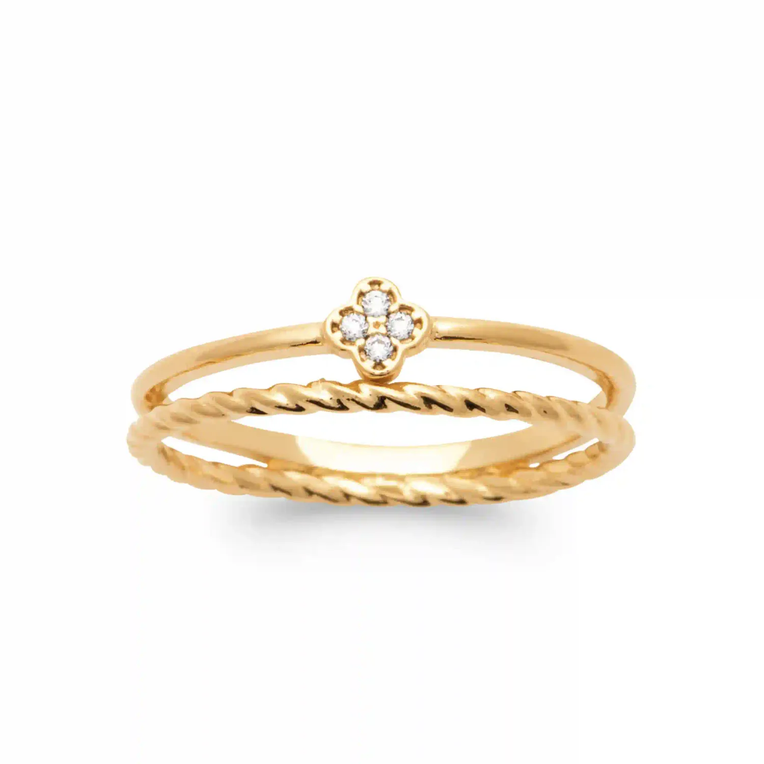 Oriana France croix double rang bague plaqué or 18 carats