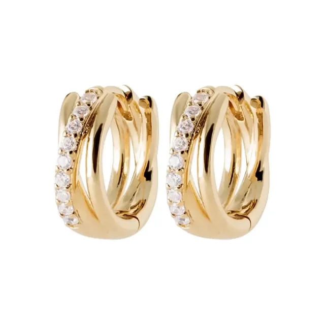 Oriana France créoles larges boucles d'oreilles plaqué or diamants