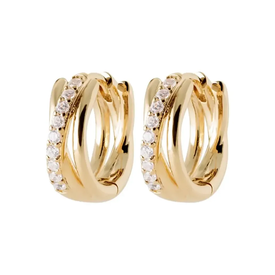 Oriana France créoles larges boucles d'oreilles plaqué or diamants