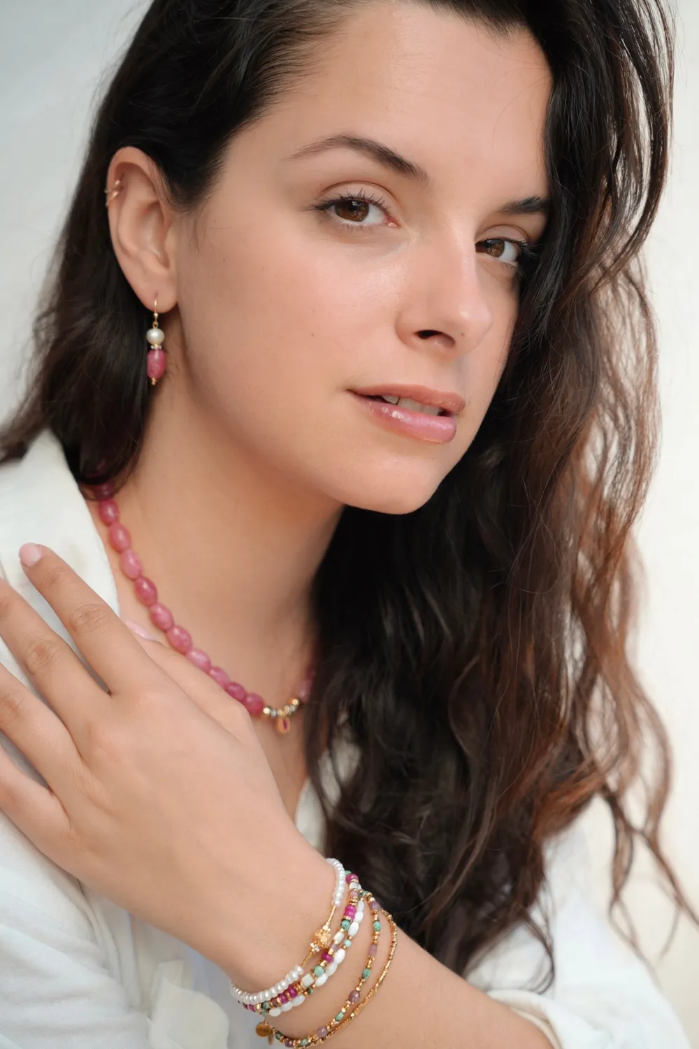 Cloralys Giulia collier ras-de-cou 37 cm fuchsia doré