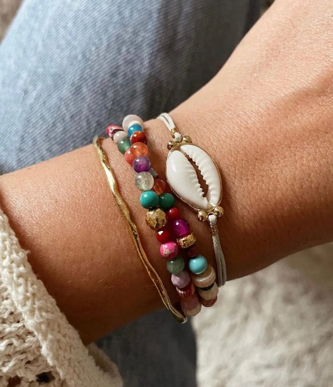 Elise Tsikis Bambou bracelet coquillage multicolore