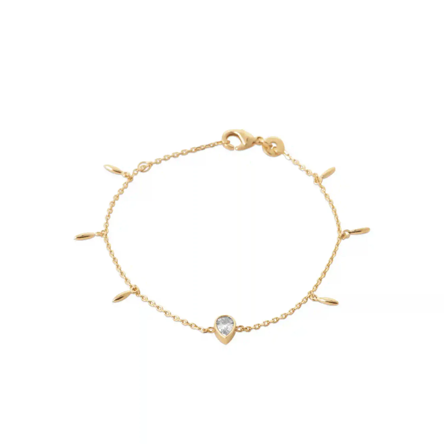 Oriana France breloque plumes bracelet plaqué or pierre goutte