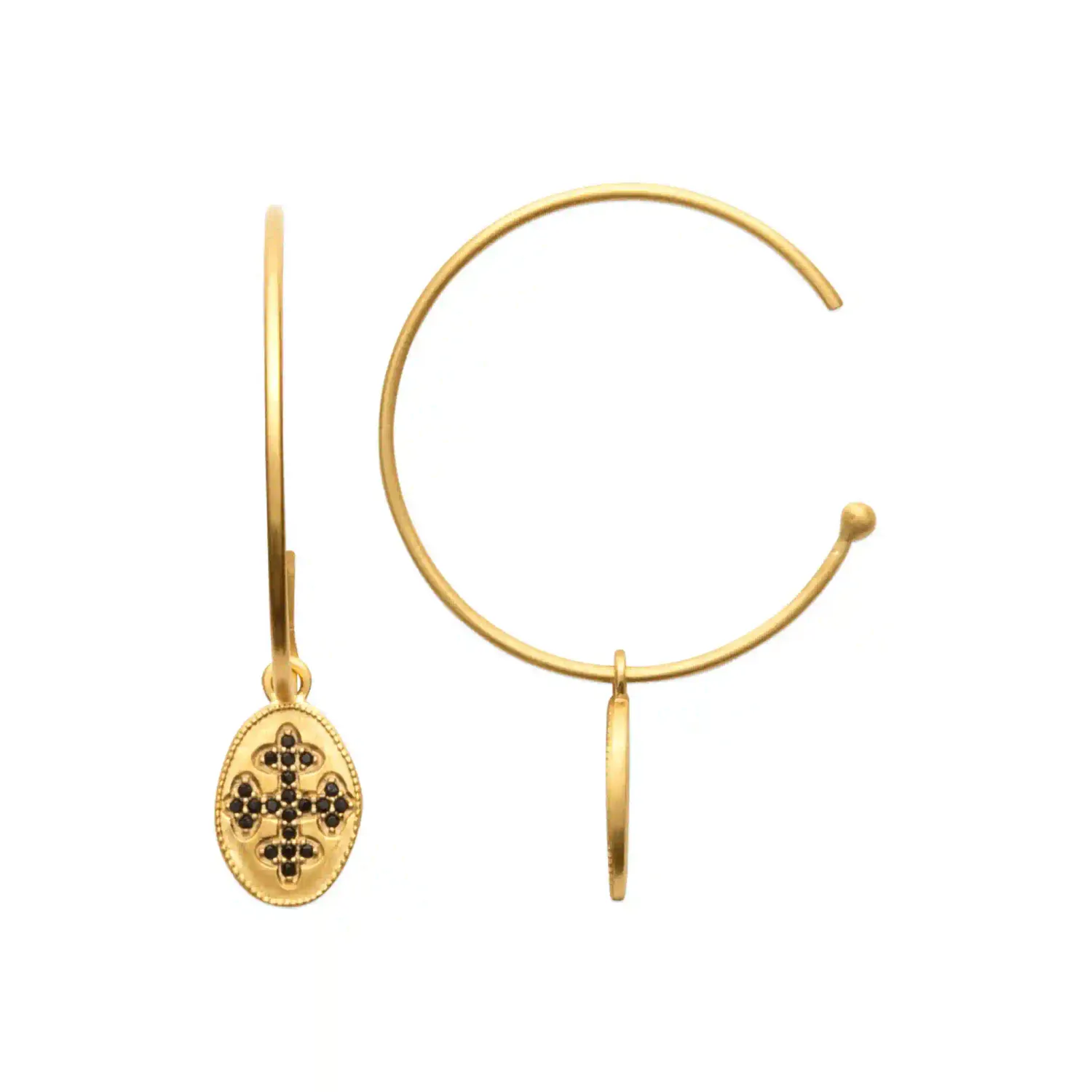 Oriana France créoles plaqué or médaille croix noire